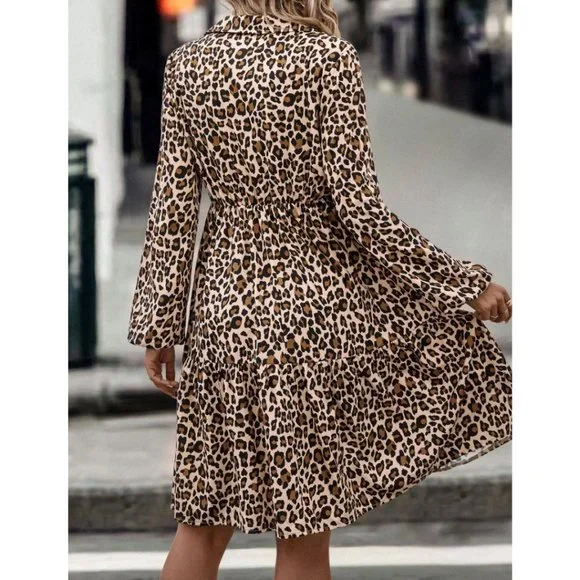 LAST ONE ๐ฅ Leopard Print Lantern Sleeve Ruffle Hem Dress - Picture 2 of 5